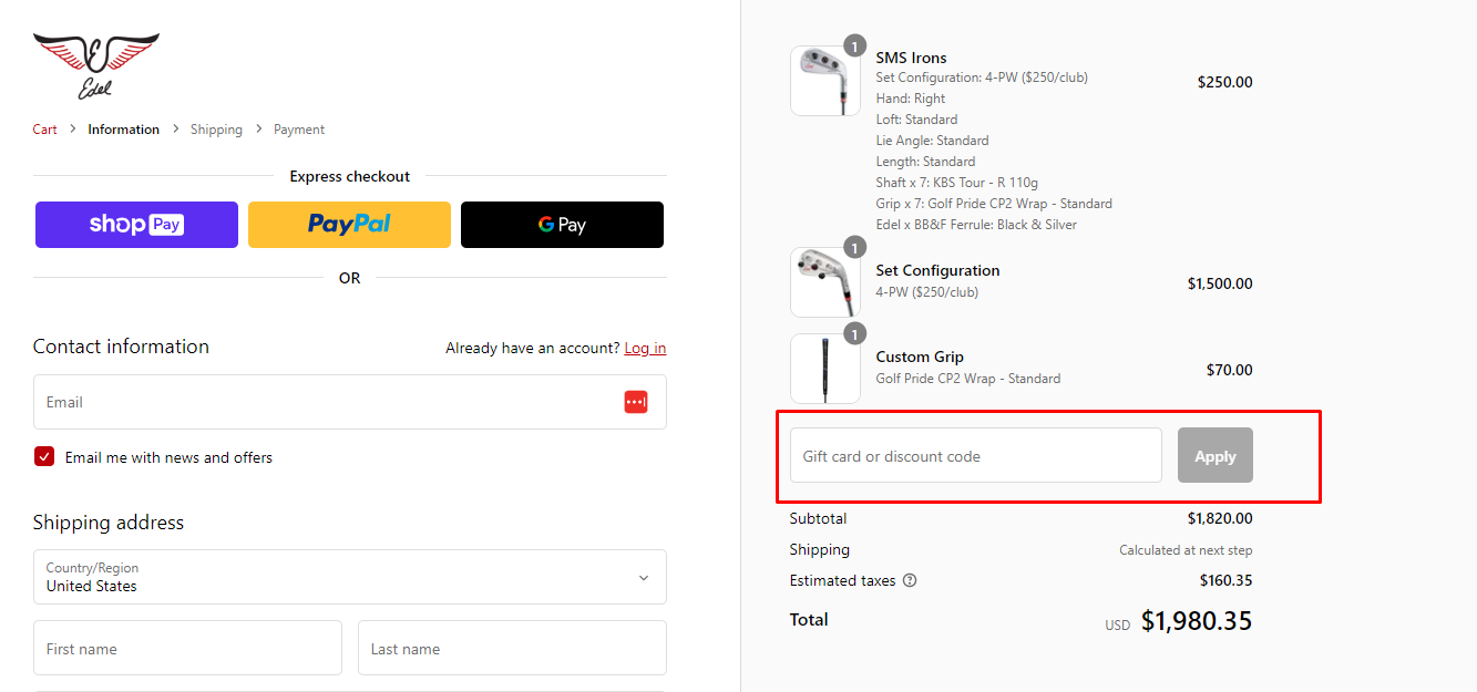 How do I use my Edel Golf discount code?