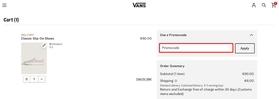 Use a Vans discount code on your order to save money
