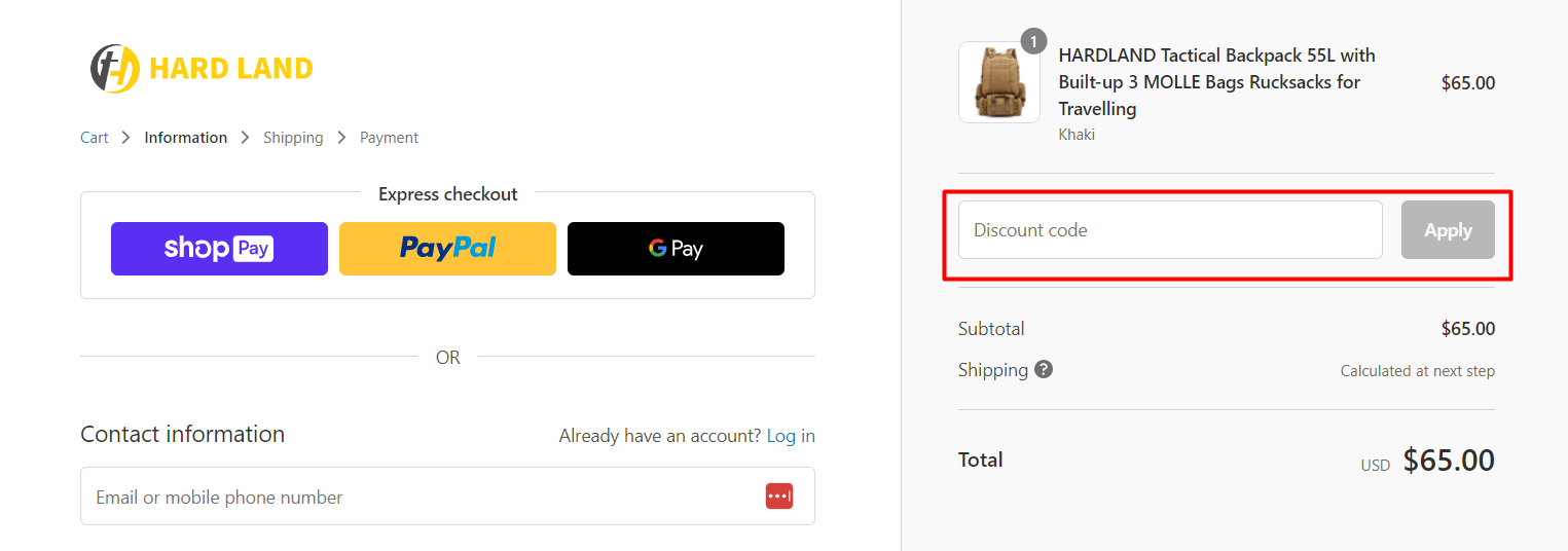 How do I use my HardLand discount code?