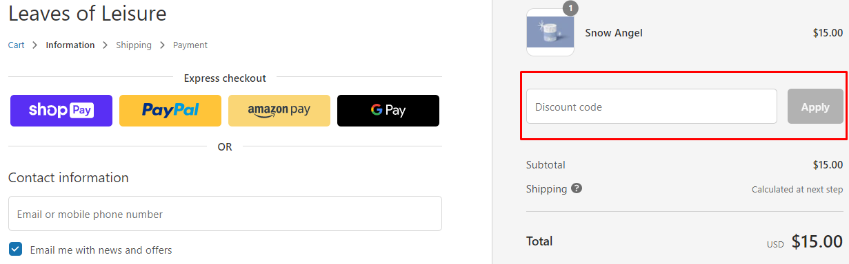 How do I use my Leaves of Leisure discount code?