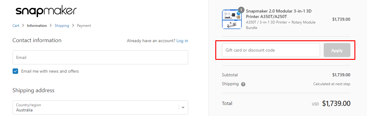 How do I use my Snapmaker discount code?