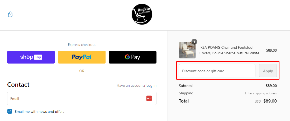 How do I use my Rockin Cushions discount code?