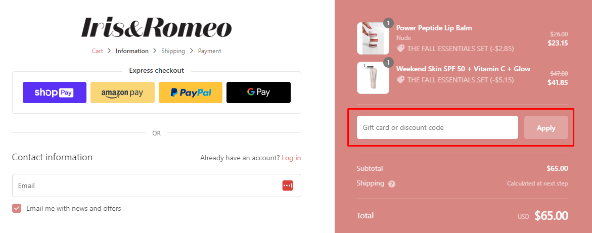 How do I use my Iris&Romeo discount code?