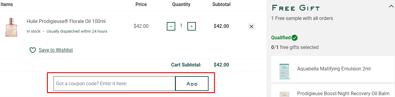 How do I use my NUXE coupon code?