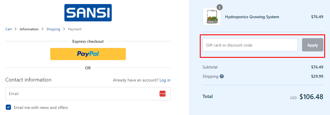 How do I use my SANSI discount code?