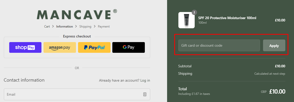 How do I use my ManCave discount code?