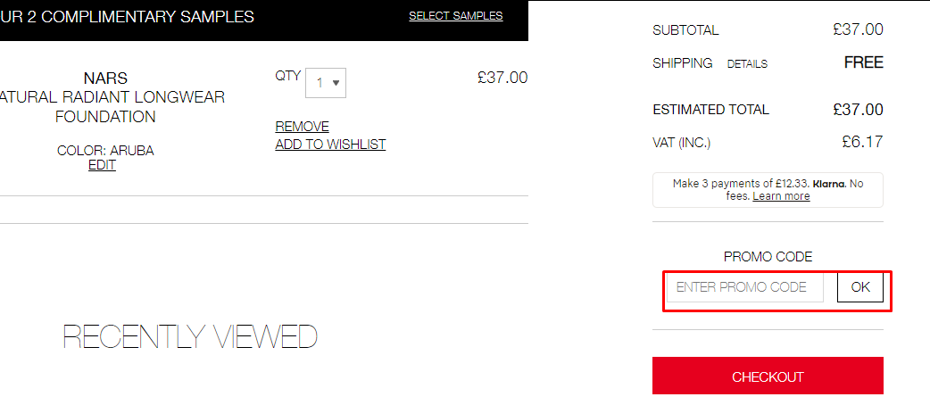 How do I use my NARS promo code?
