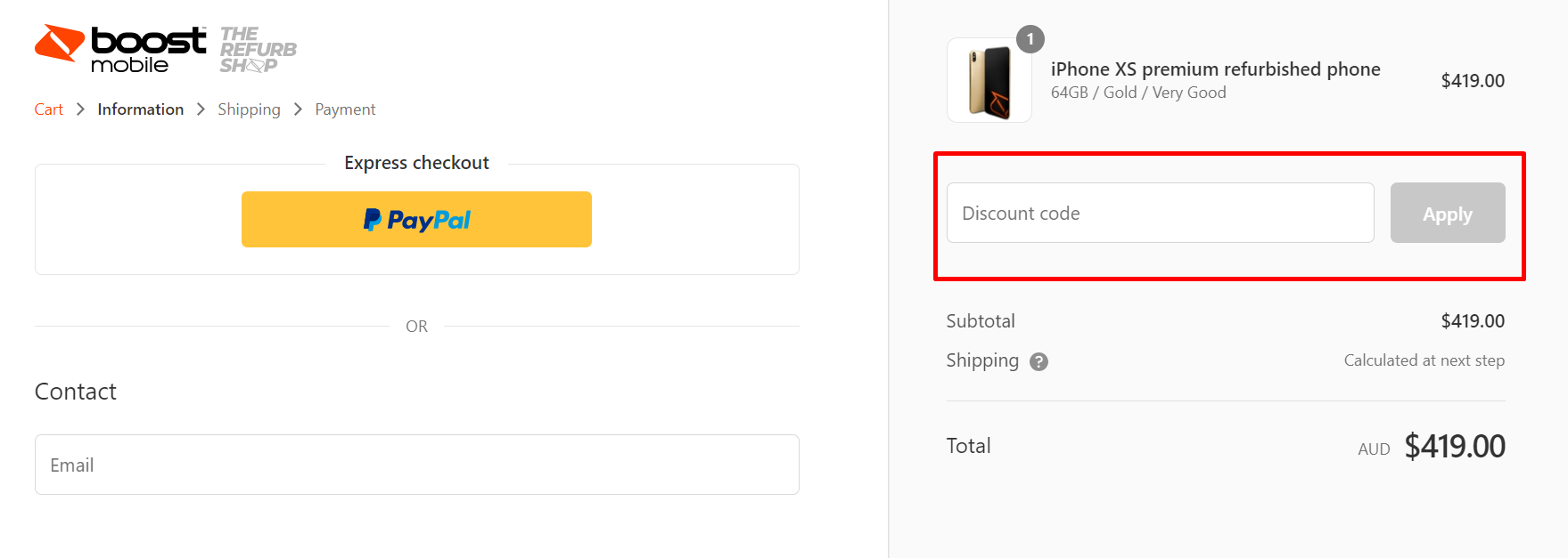 How do I use my Boost Refurbished Shop discount code?