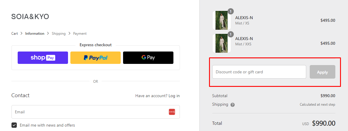 How do I use my SOIA & KYO discount code?