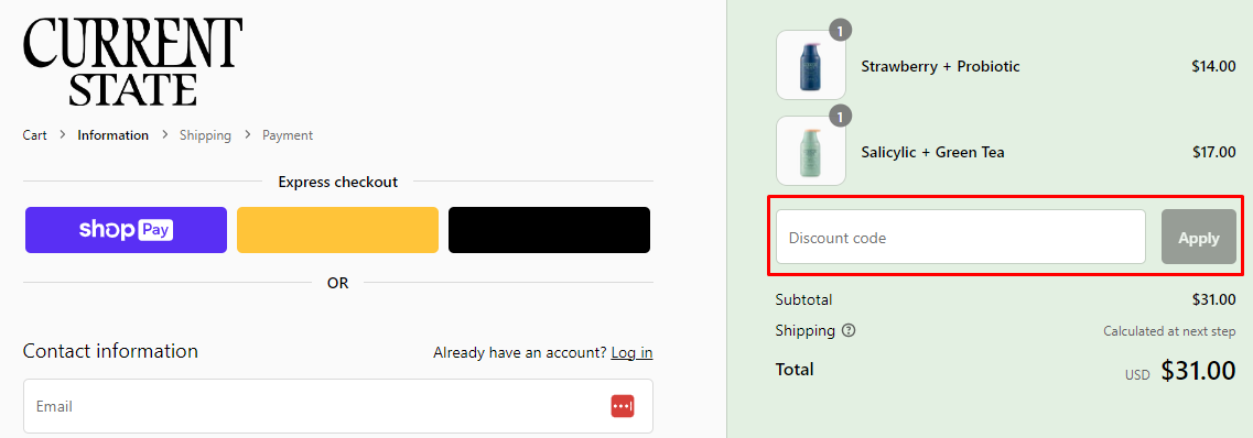 How do I use my Current State discount code?