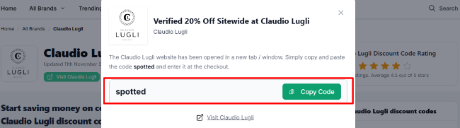 The highlighted red box shows the link that takes you to the Claudio Lugli website