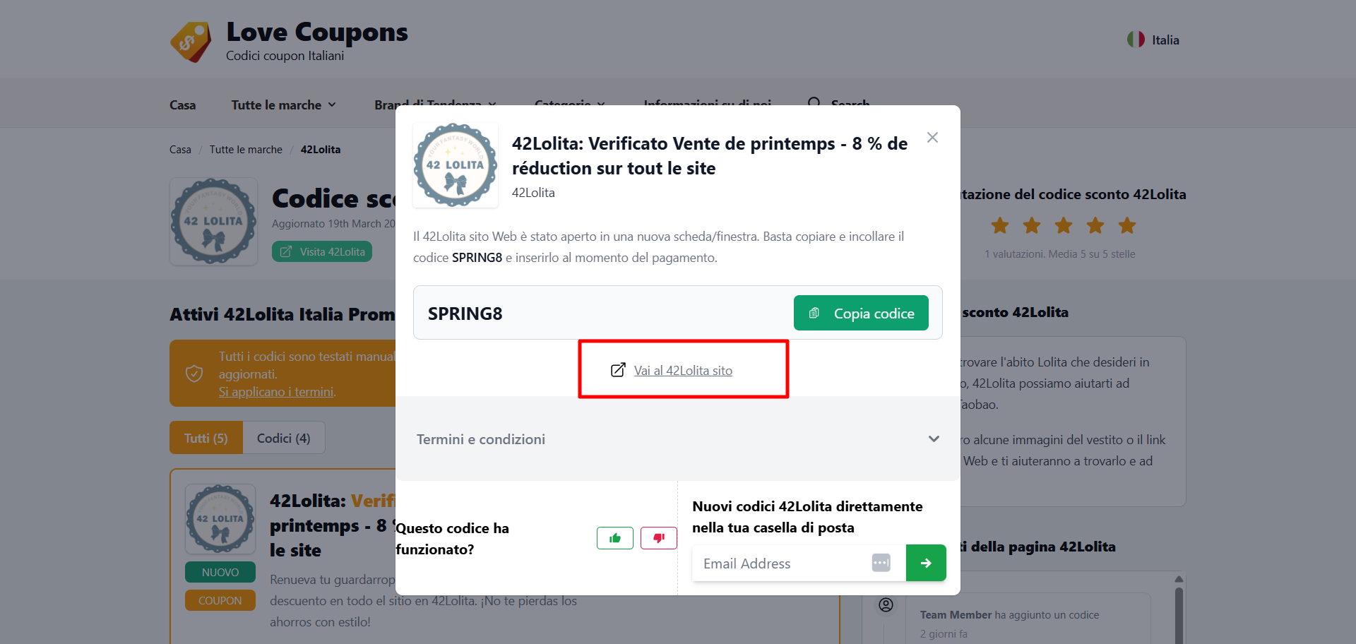 collegamento diretto al sito ufficiale 42Lolita dove poter risparmiare con un codice sconto 42Lolita
