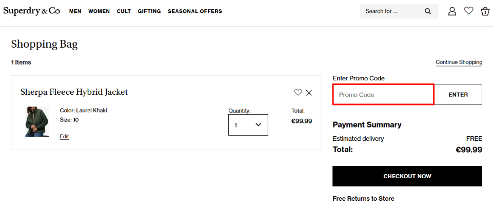 Enter your Superdry coupon code in the place in the shopping bag