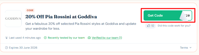 20% off at Goddiva website on selected items