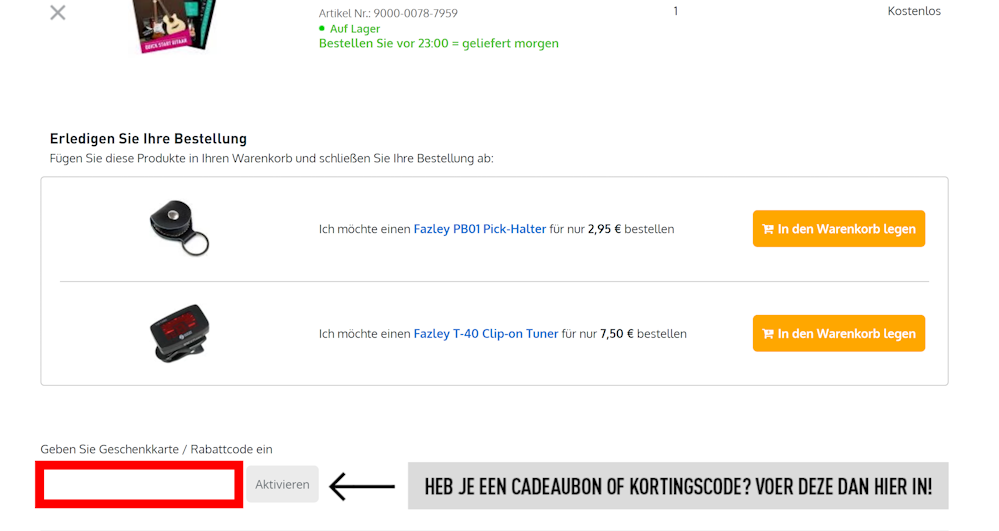 Der Warenkorb von Bear Family Records mit rotmarkiertem Eingabefeld für Rabattcodes 