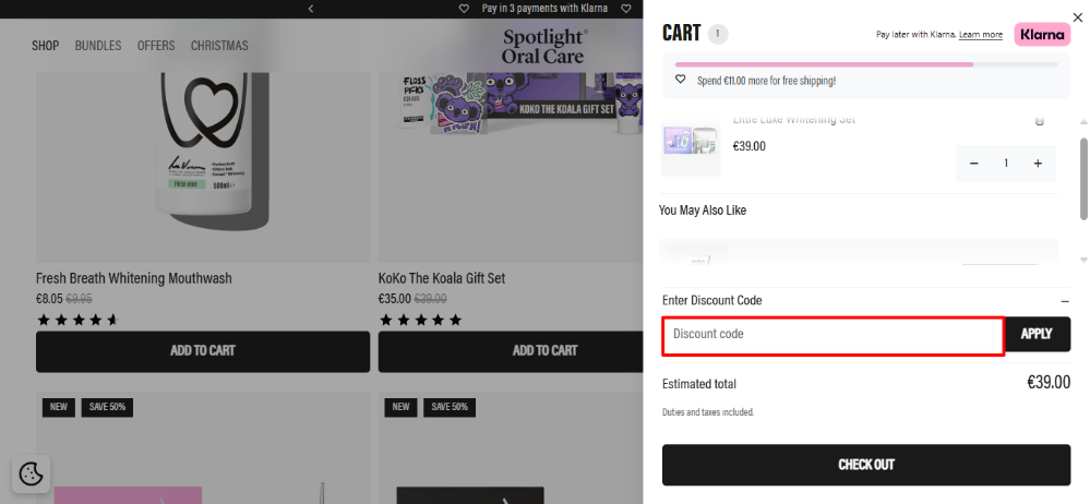 Spotlight Oral Care shopping cart where you apply your Spotlight Oral Care discount code