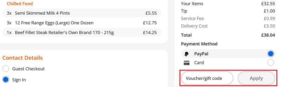 image showing the voucher code box