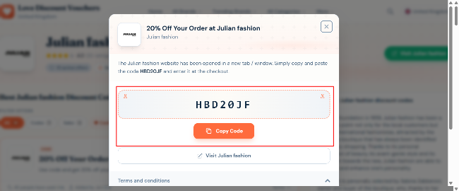 reveaed Julian fashion discount for customers to copy and use