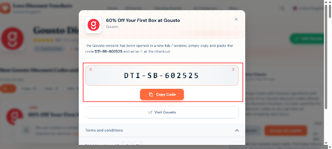 60% revealed discount voucher for your first order