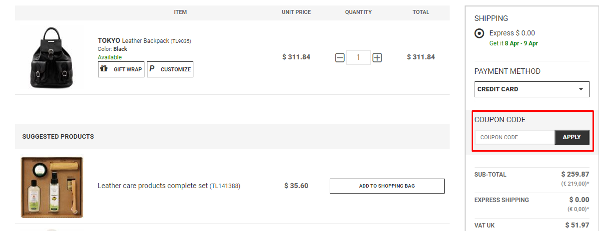 How do I use my Tuscany Leather coupon code?