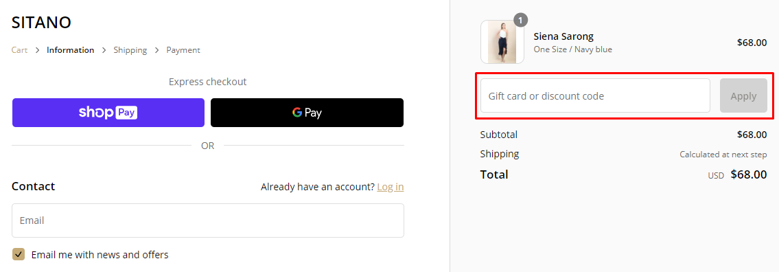How do I use my SITANO discount code?