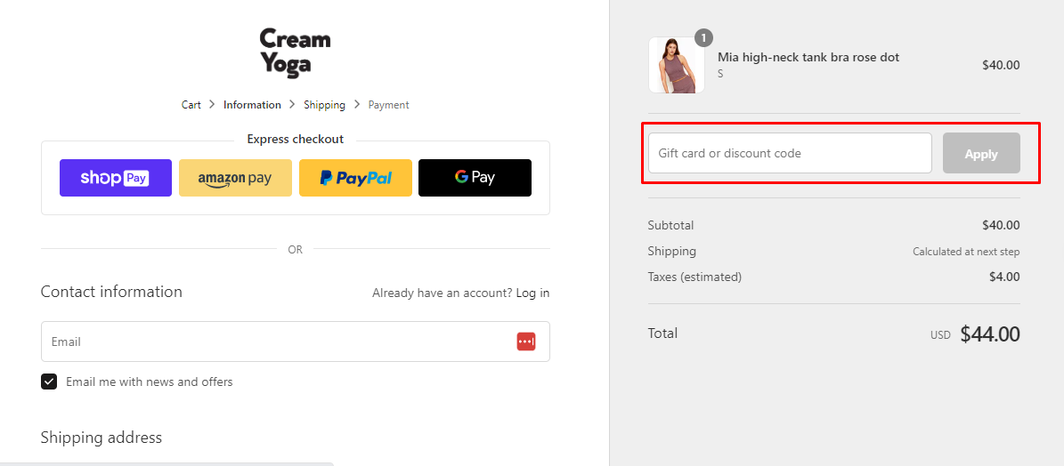 How do I use my Cream Yoga discount code?