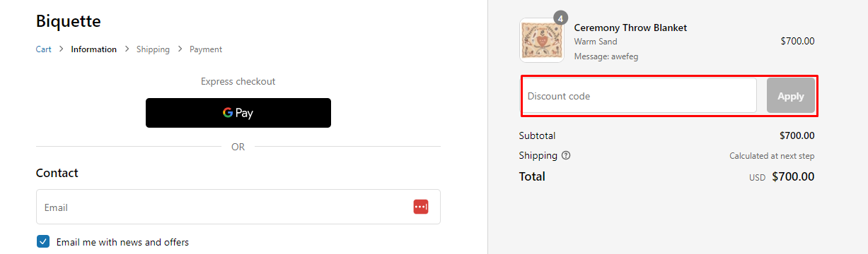 How do I use my Biquette discount code?