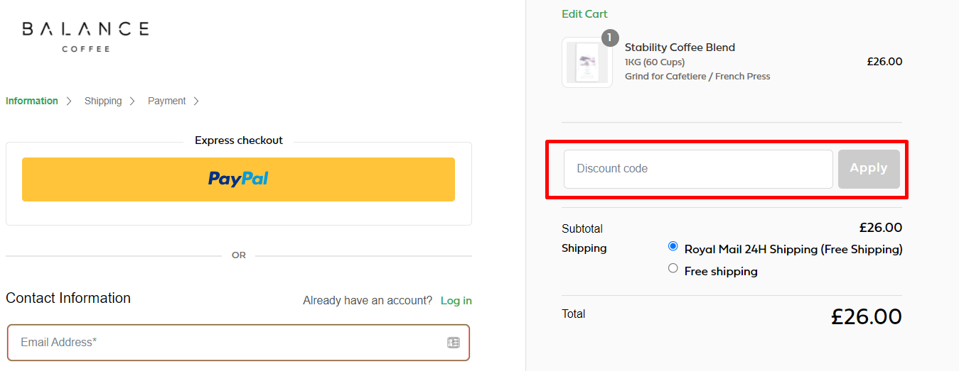 How do I use my Balance Coffee discount code?