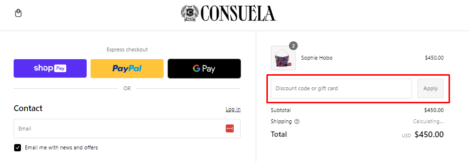 How do I use my Consuela discount code?