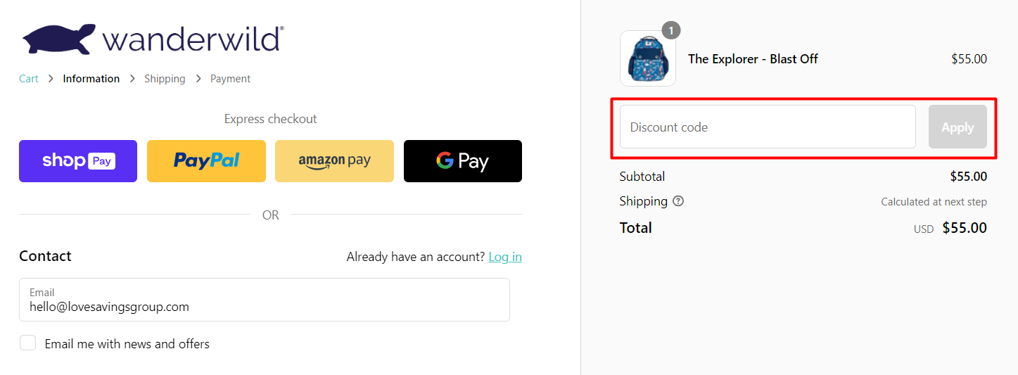 How do I use my Wanderwild discount code?
