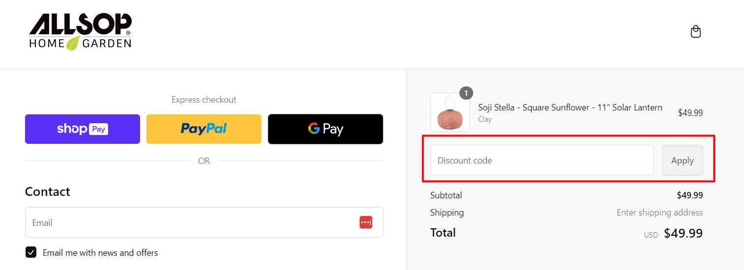 How do I use my Allsop Home & Garden discount code?