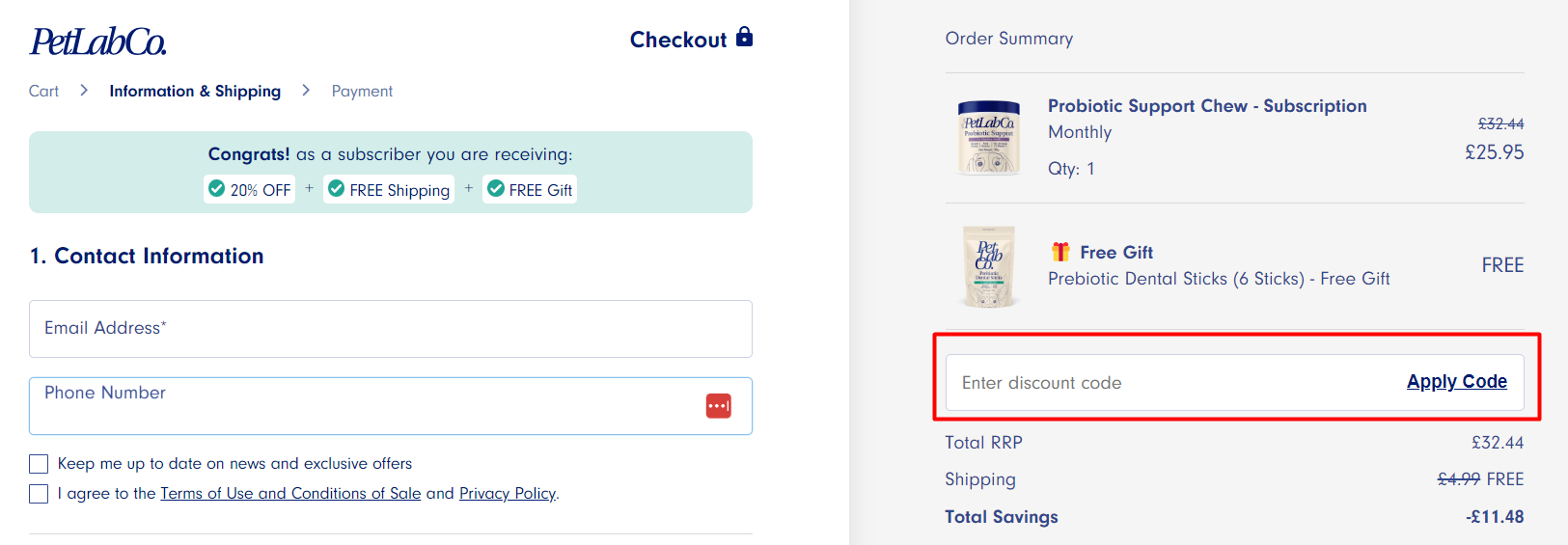 How do I use my Petlabco discount code?