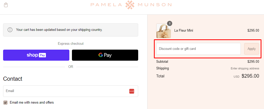 How do I use my PAMELA MUNSON discount code?