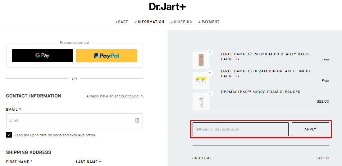 How do I use my Dr. Jart+ discount code?