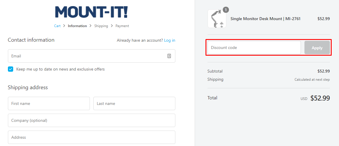How do I use my Mount-It discount code?