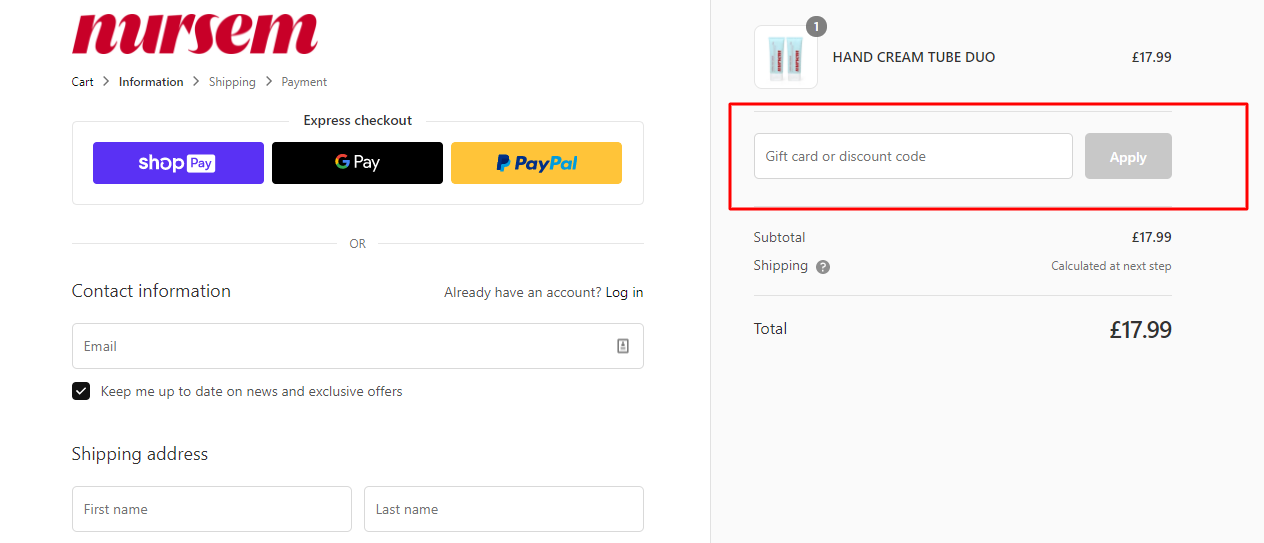 How do I use my nursem discount code?