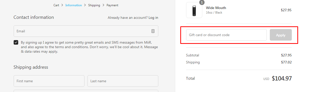 How do I use my MiiR discount code?