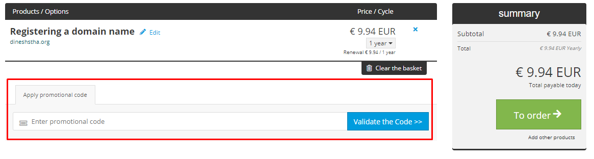 How do I use my HebergementWebs promotion code?