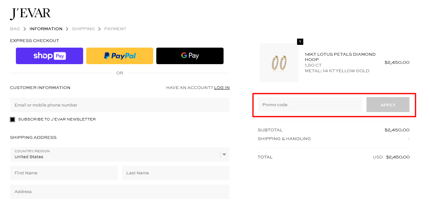 How do I use my J'EVAR promo code?