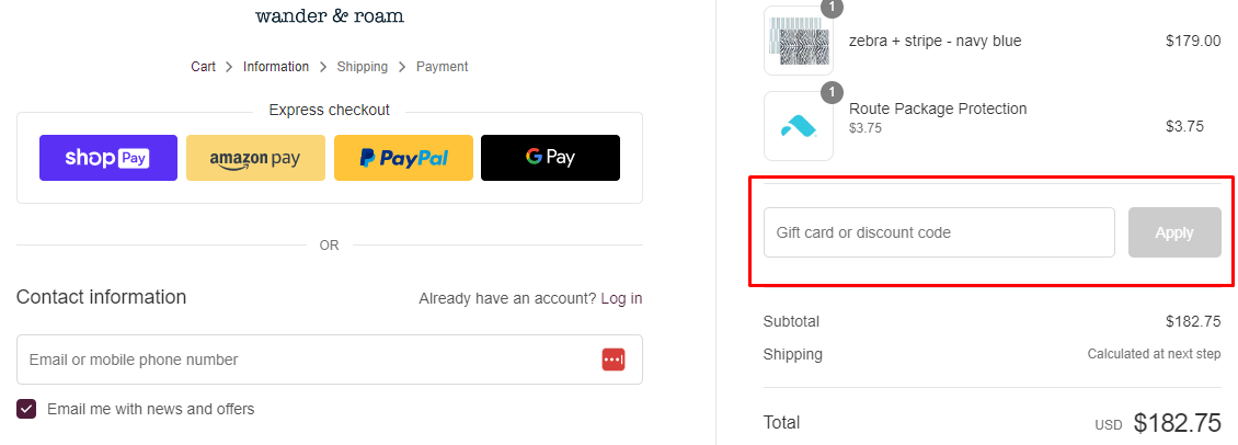 How do I use my Wander & Roam discount code?