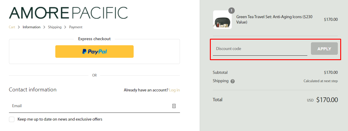 How do I use my AmorePacific discount code?