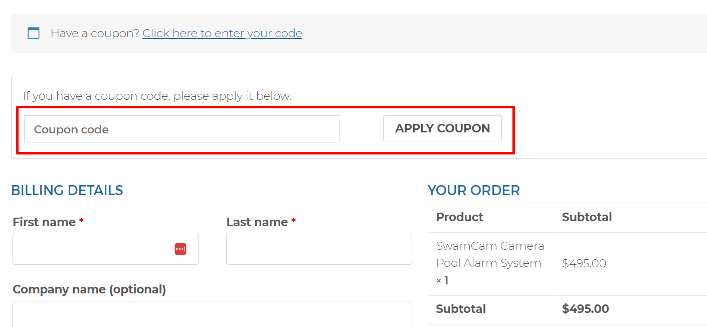 How do I use my SwamCam coupon code?