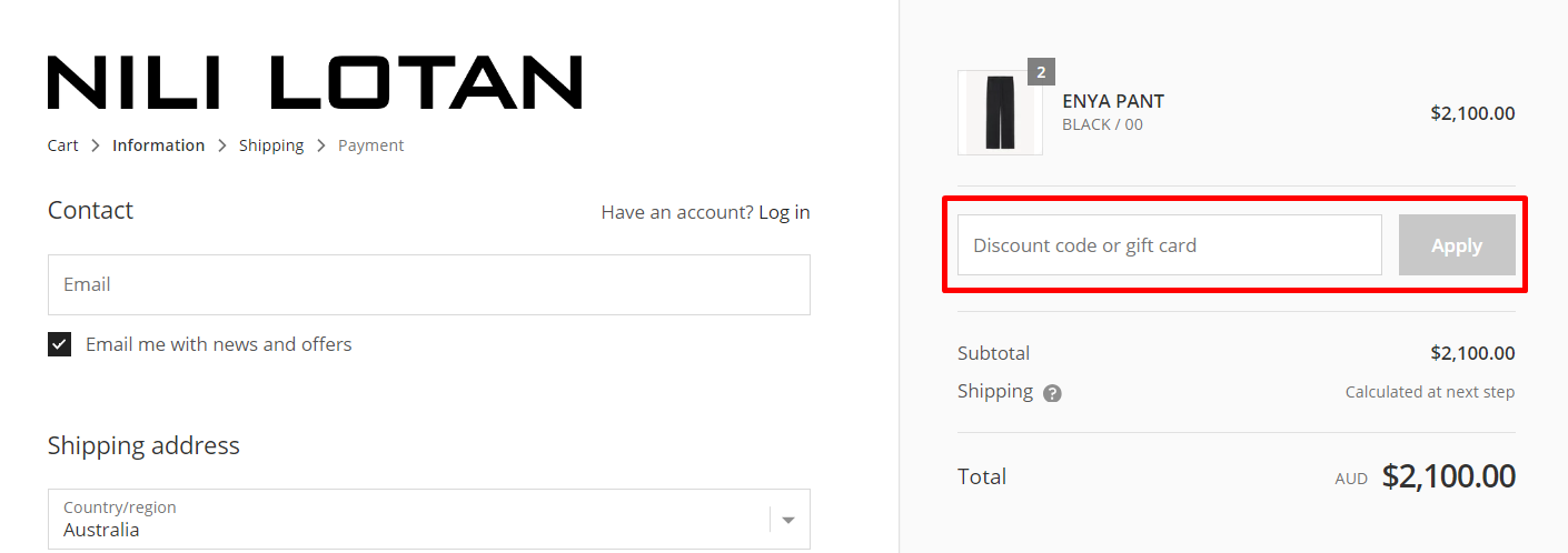 How do I use my Nili Lotan discount code?