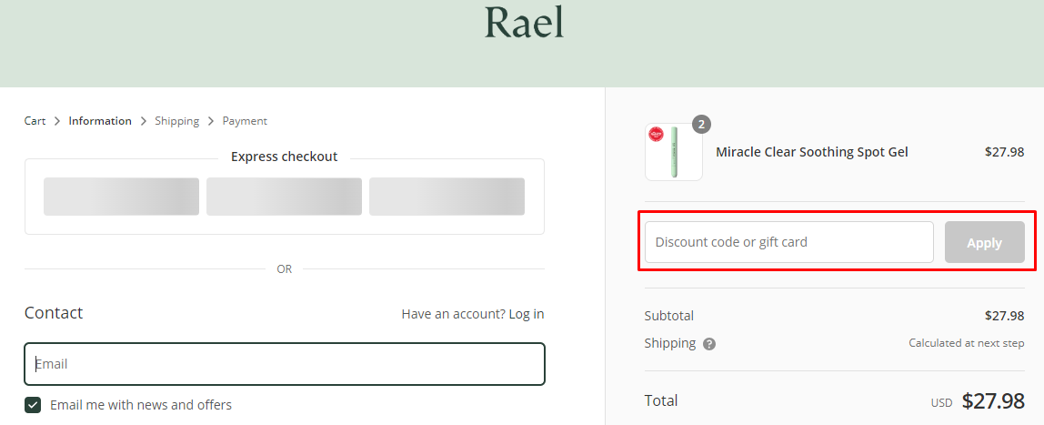 How do I use my Rael discount code?