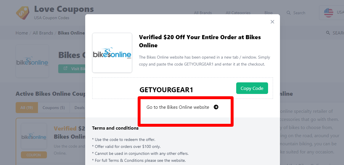 Box displayed on a darkened background of a Engwe coupon code with the terms and conditions showing
