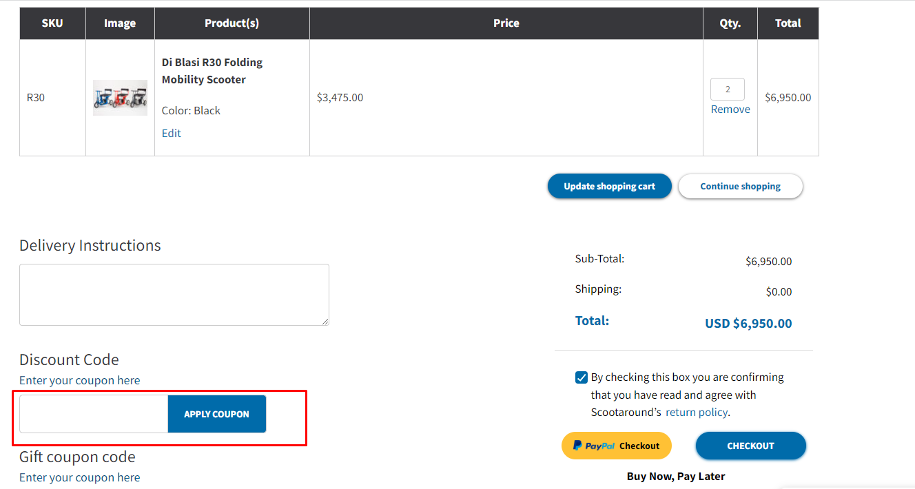 How do I use my Scootaround discount code?