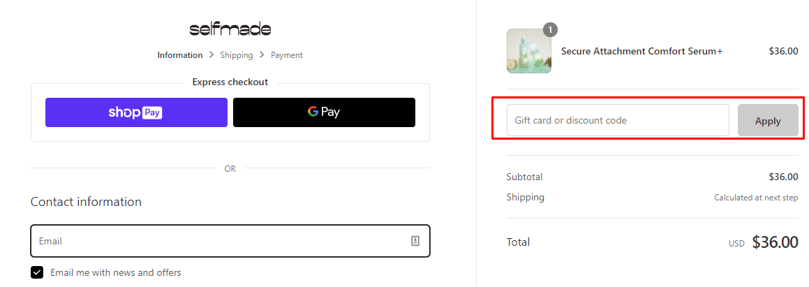 How do I use my SELFMADE discount code?