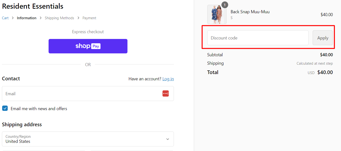 How do I use my Resident Essentials discount code?