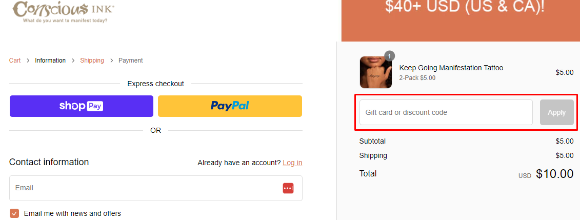 How do I use my Conscious Ink discount code?