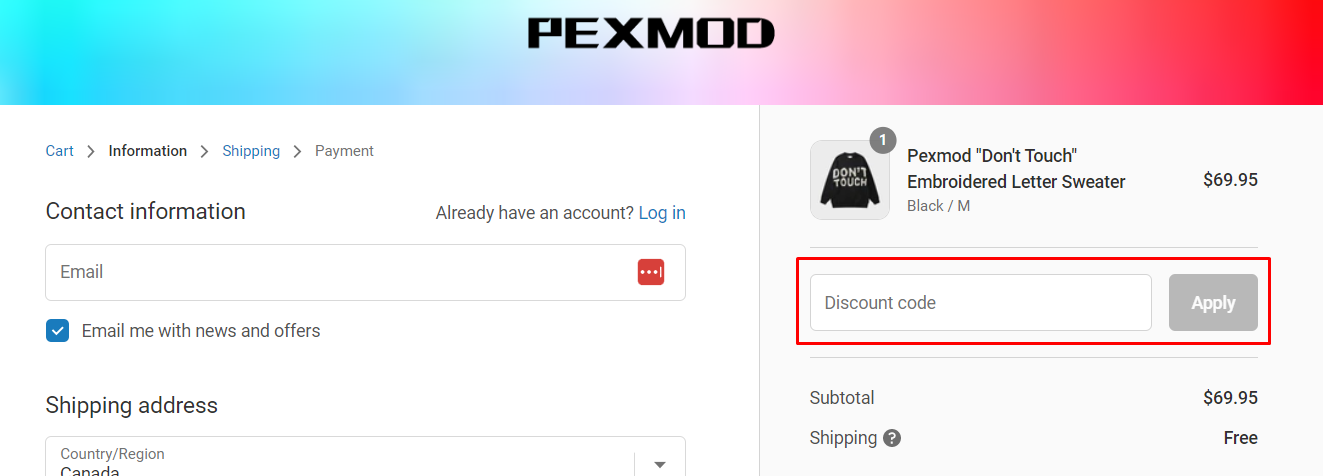 How do I use my Pexmod discount code?